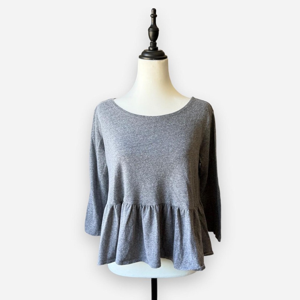 We the Free Free People Heather Gray Peplum Babydoll Long Sleeve Top Medium